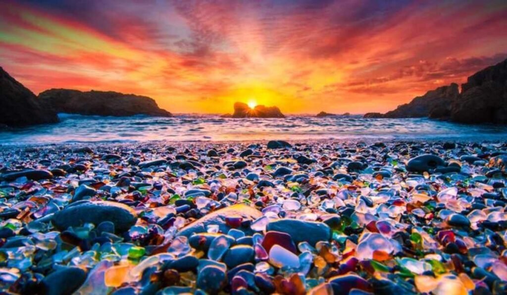 glass pebble beach at night